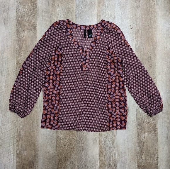 New Directions Sheer Long Sleeve Boho Top - Picture 1 of 10